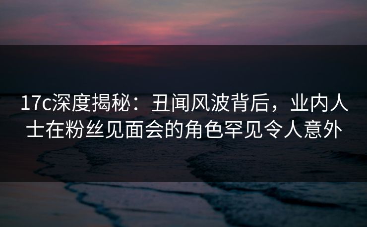 17c深度揭秘：丑闻风波背后，业内人士在粉丝见面会的角色罕见令人意外