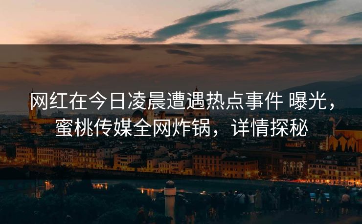 网红在今日凌晨遭遇热点事件 曝光，蜜桃传媒全网炸锅，详情探秘